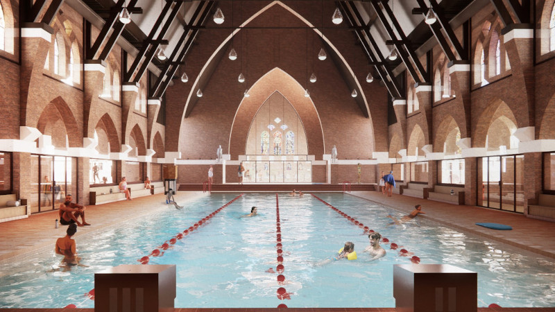 À Heerlen, église désaffectée et piscine municipale, par MVRDV et Zecc