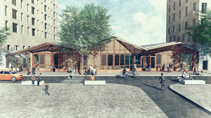 À Stains, Ressourcerie et Pôle médical par SOL Architecture